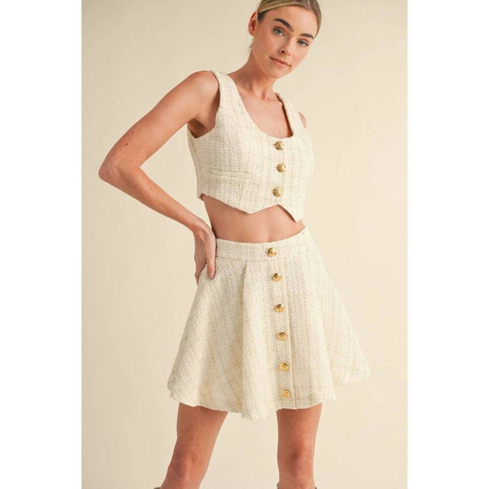 NEW MABLE jackie o tweed vest and skirt set in cream - Picture 3 of 4